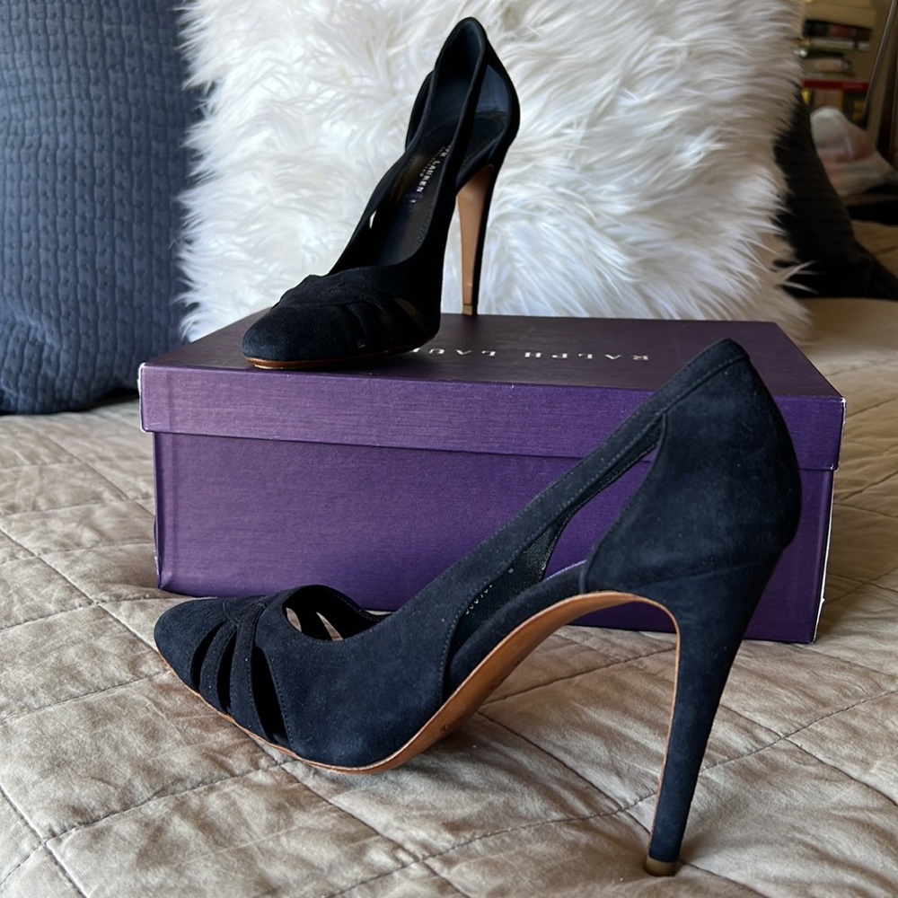 Ralph Lauren Collection Purple Label Navy stilettos, originally $595, size 8.5